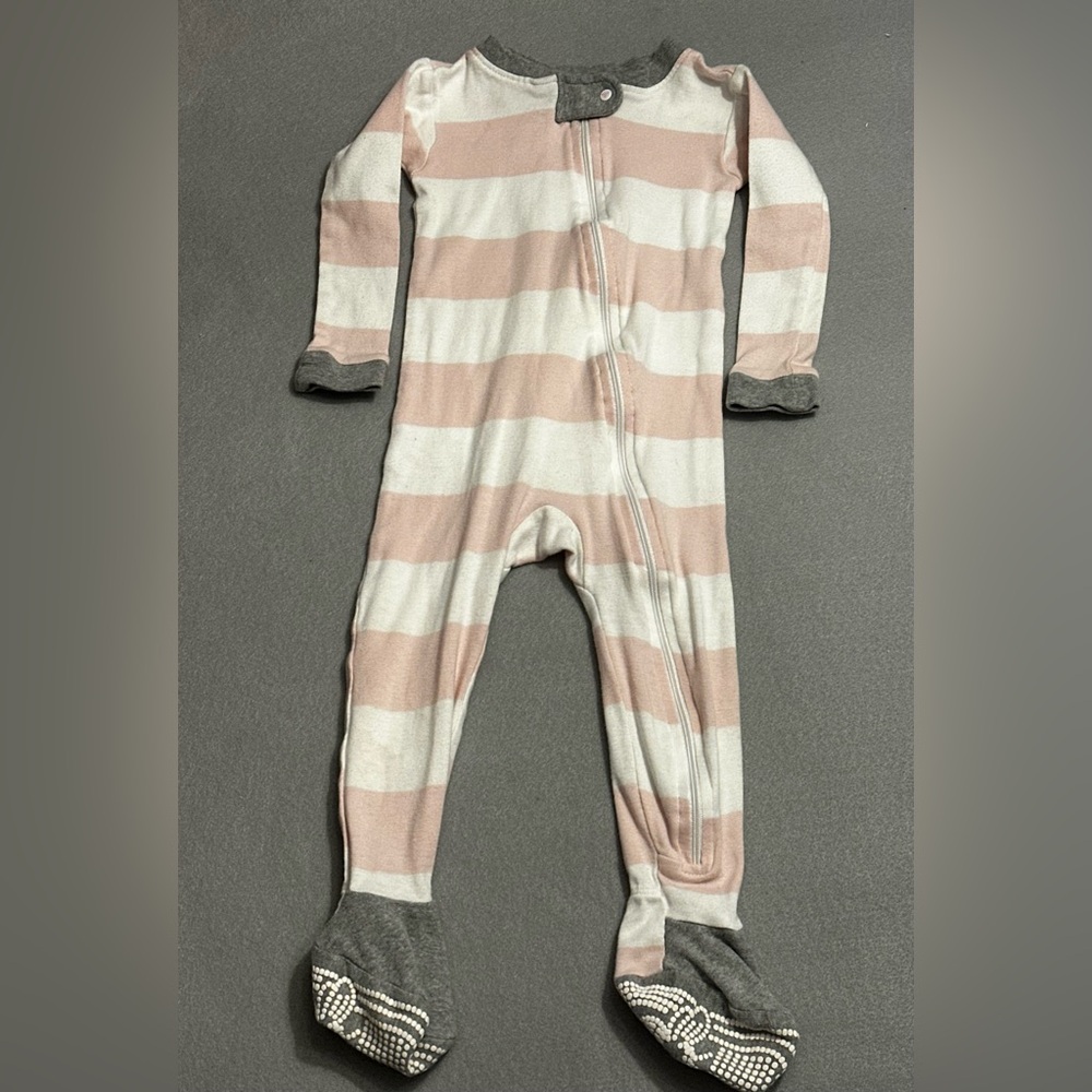 Burt’s Bees Baby footed sleeper 18m -cotton fitted zip up  pink, gray, and white